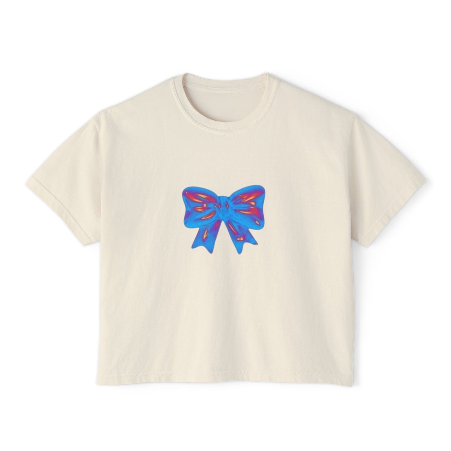 Cute Bow Graphic Women's Boxy Tee, Casual Summer Top, Gift for Her, Birthday Tee, Everyday Wear, Trendy Fashion